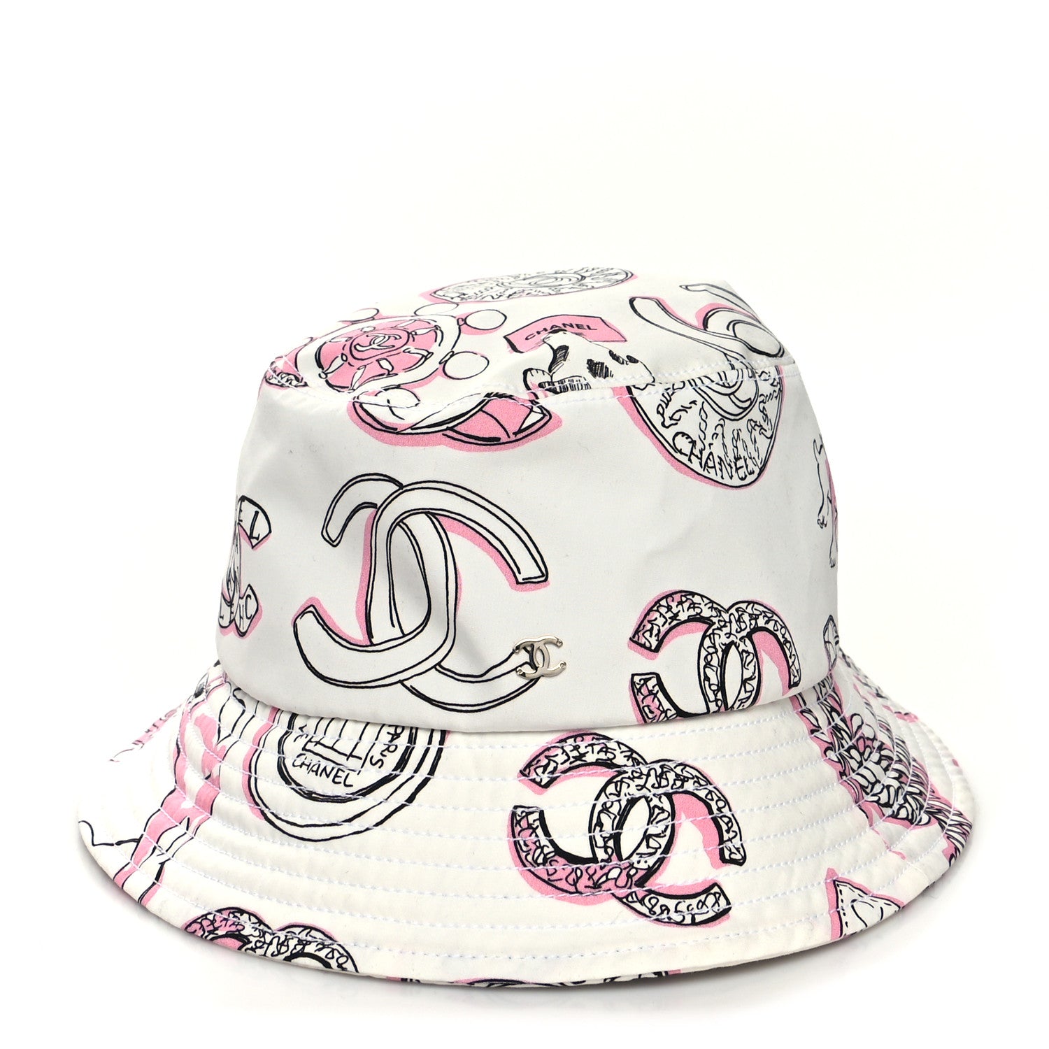 Chanel Cotton CC Dog Print Bucket Hat S White Pink 1 of 9