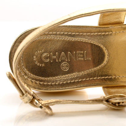 Chanel Laminated Lambskin CC Leaf Thong Sandals 37 Golden 6 of 11