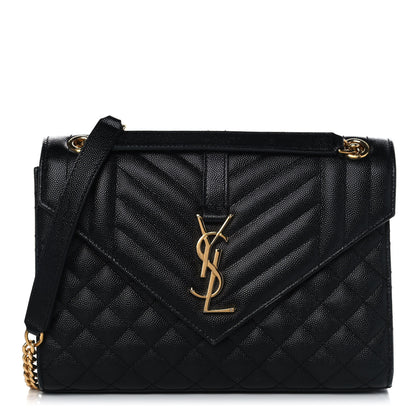 Saint Laurent Grain De Poudre Textured Mixed Matelasse Triquilt Medium Monogram Satchel Black 1 of 13