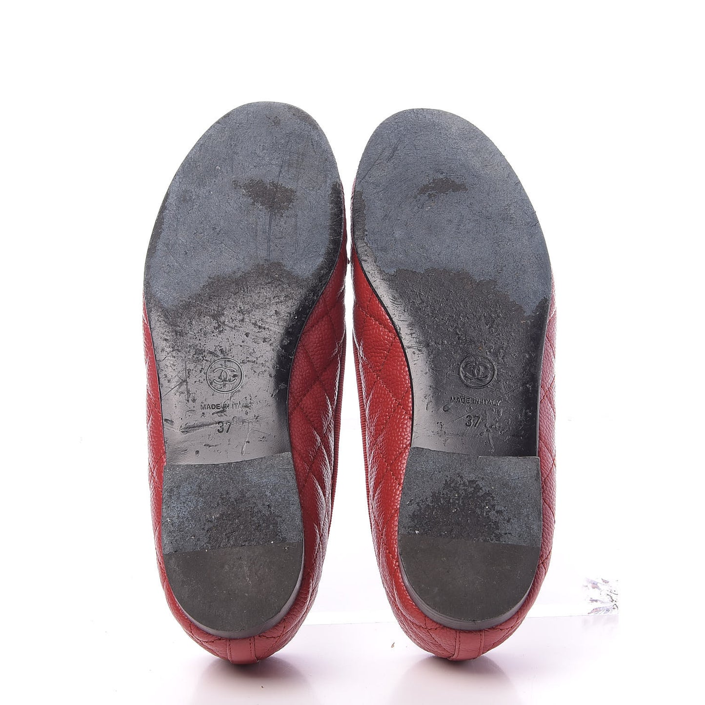 Caviar Quilted CC Cap Toe Ballerina Flats 37 Red