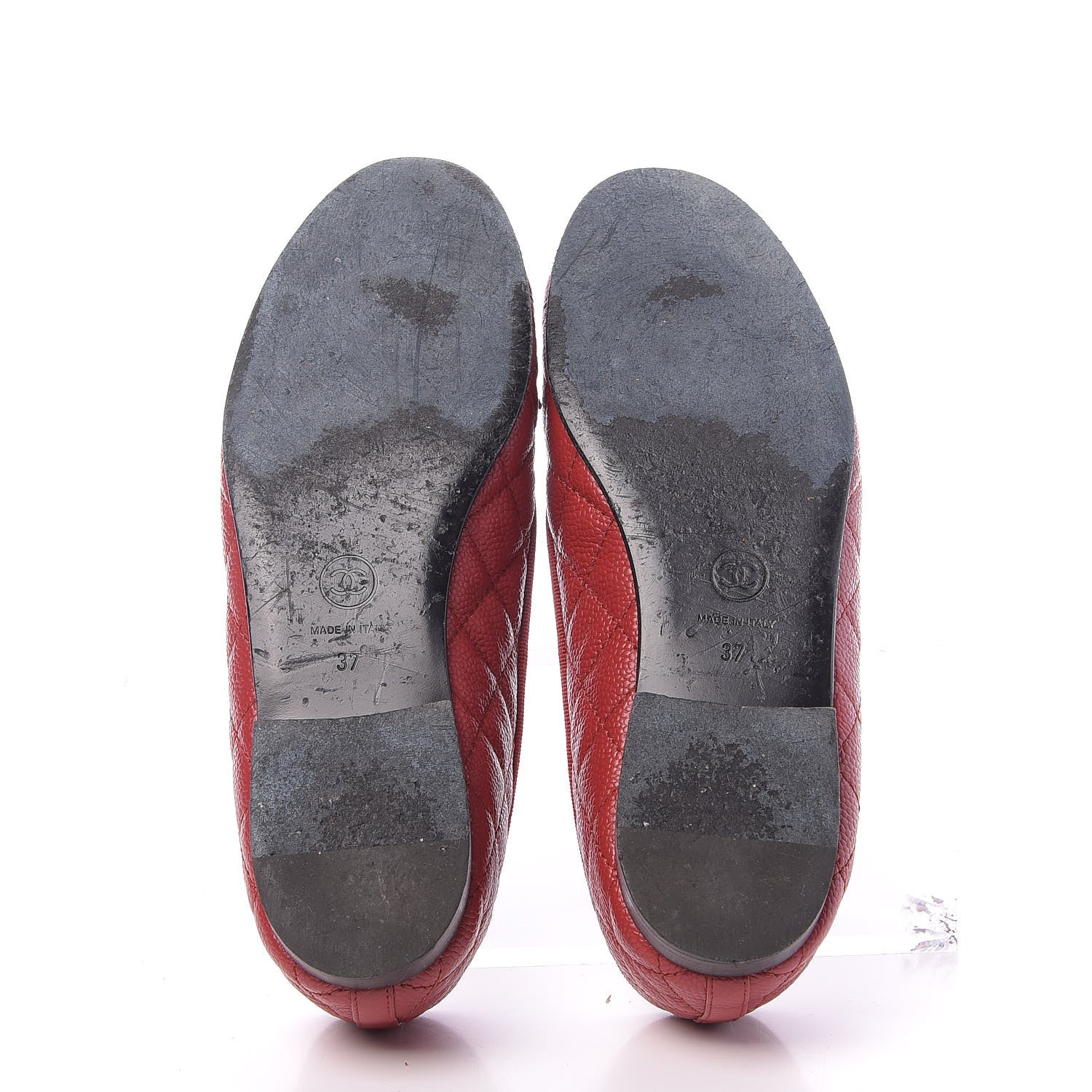 Chanel Caviar Quilted CC Cap Toe Ballerina Flats 37 Red 6 of 11