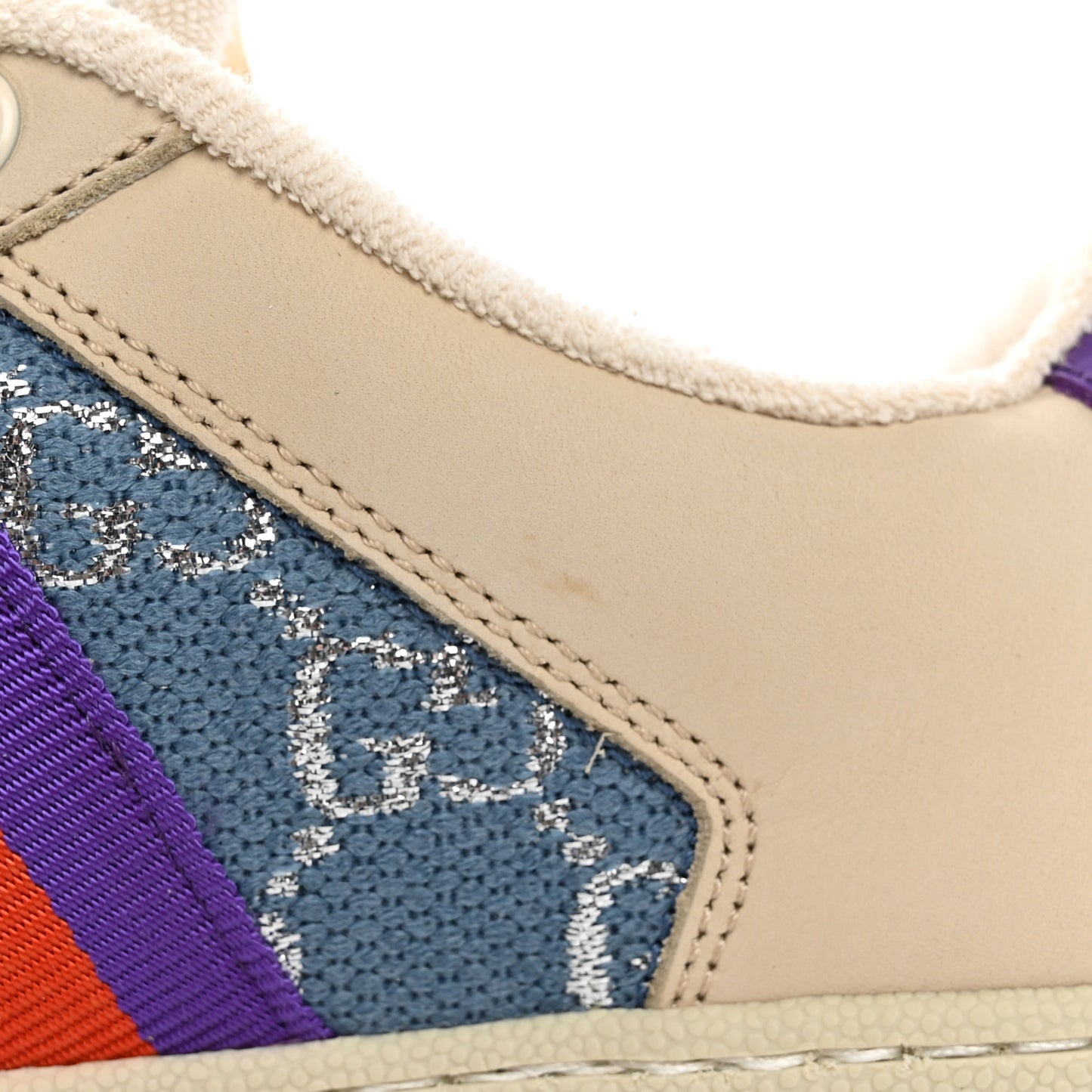 Calfskin Lame GG Monogram Web Womens Screener Sneakers 36.5 Blue Silver Dusty Milk Shine Purple