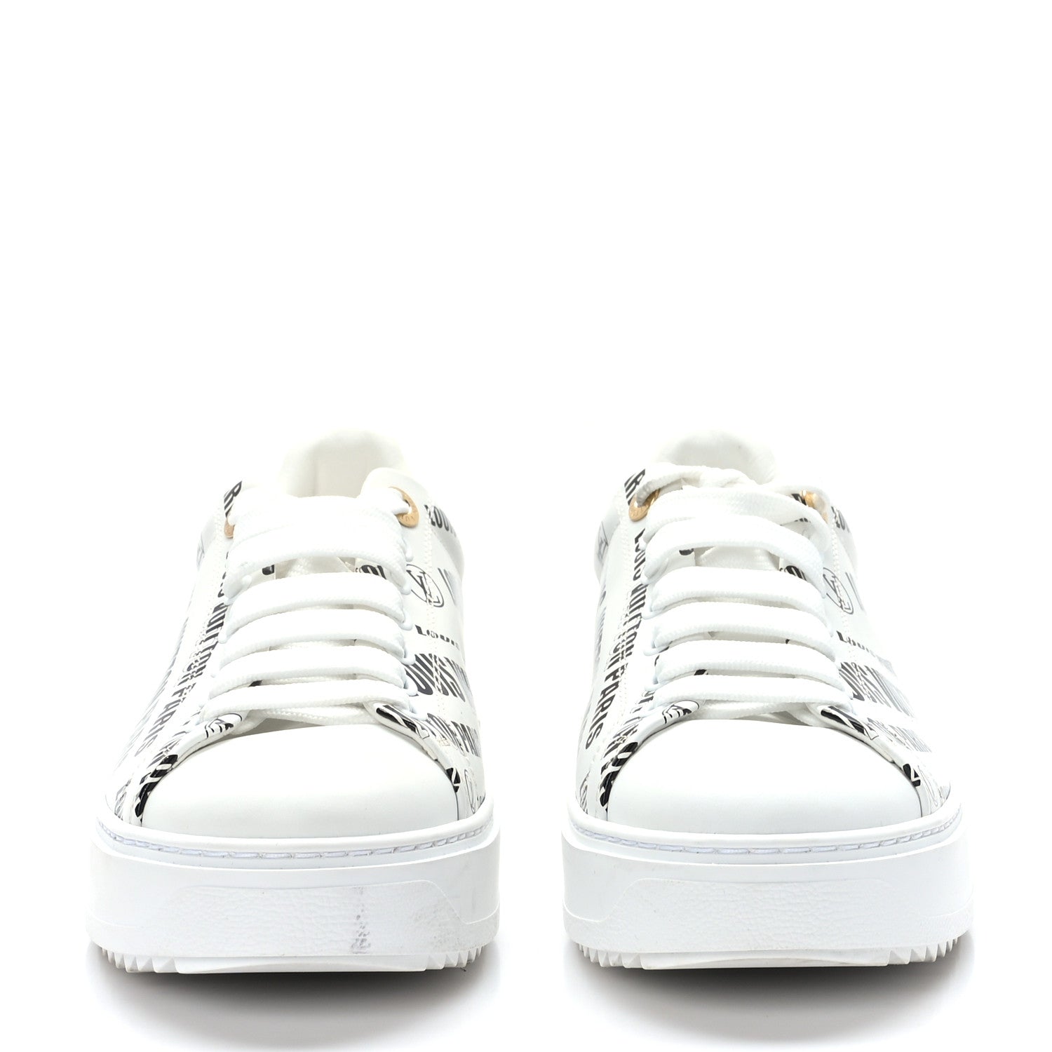 Louis Vuitton Calfskin Printed Time Out Trainer Sneakers 38.5 White 2 of 8