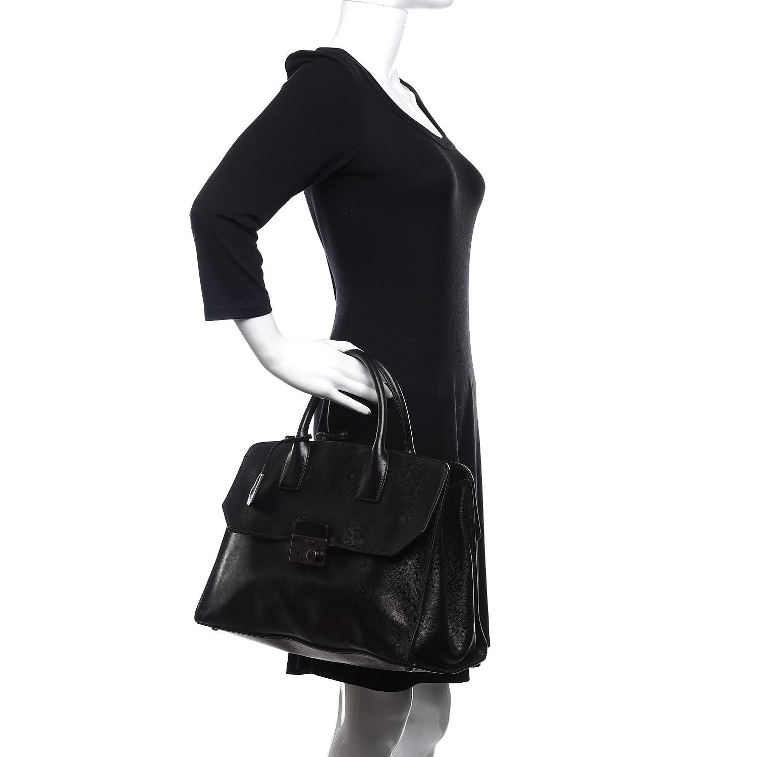 Prada Glace Calfskin Tote Bag Baltico Black 2 of 14