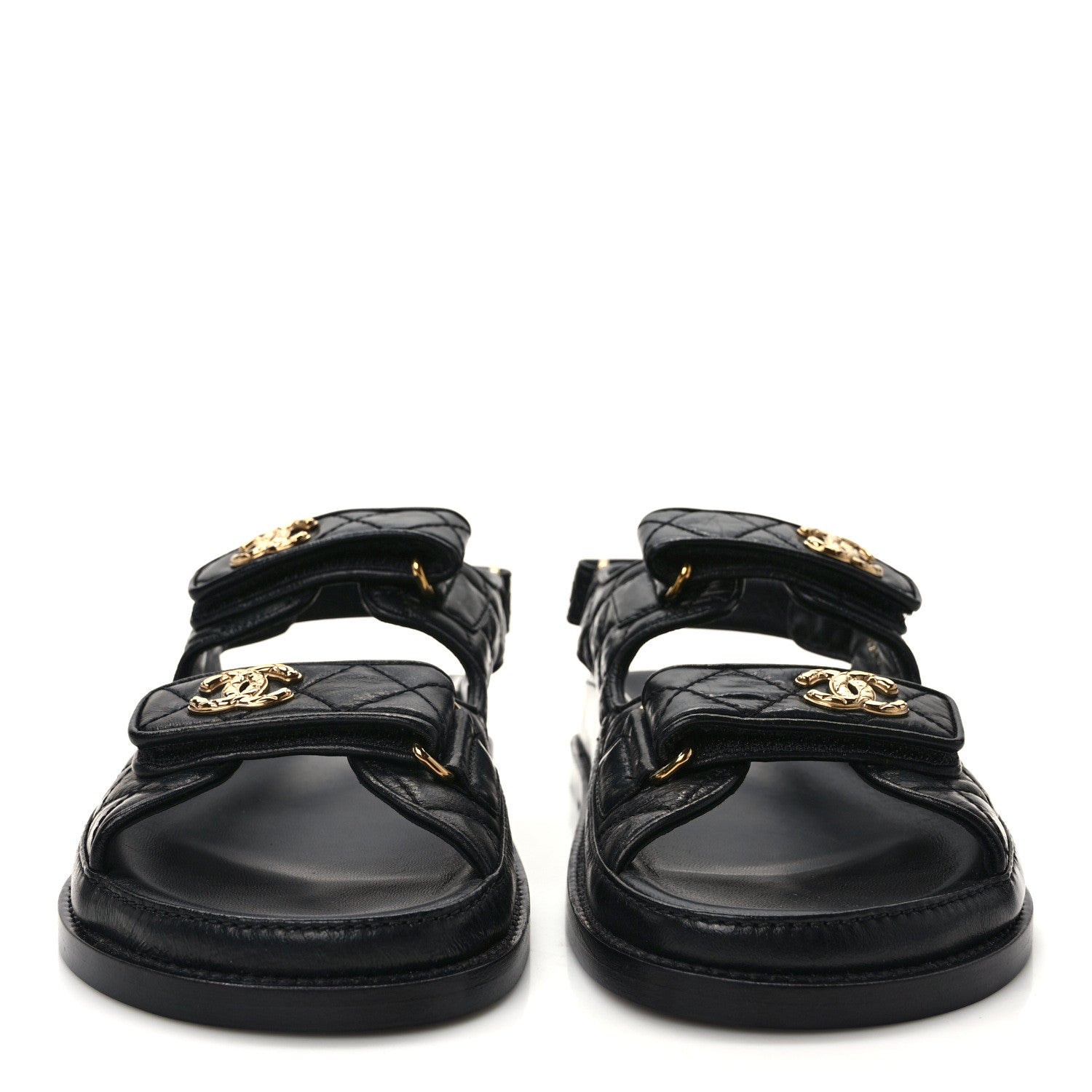 Chanel Crumpled Shiny Lambskin Velcro Dad Sandals 37.5 Black 2 of 8