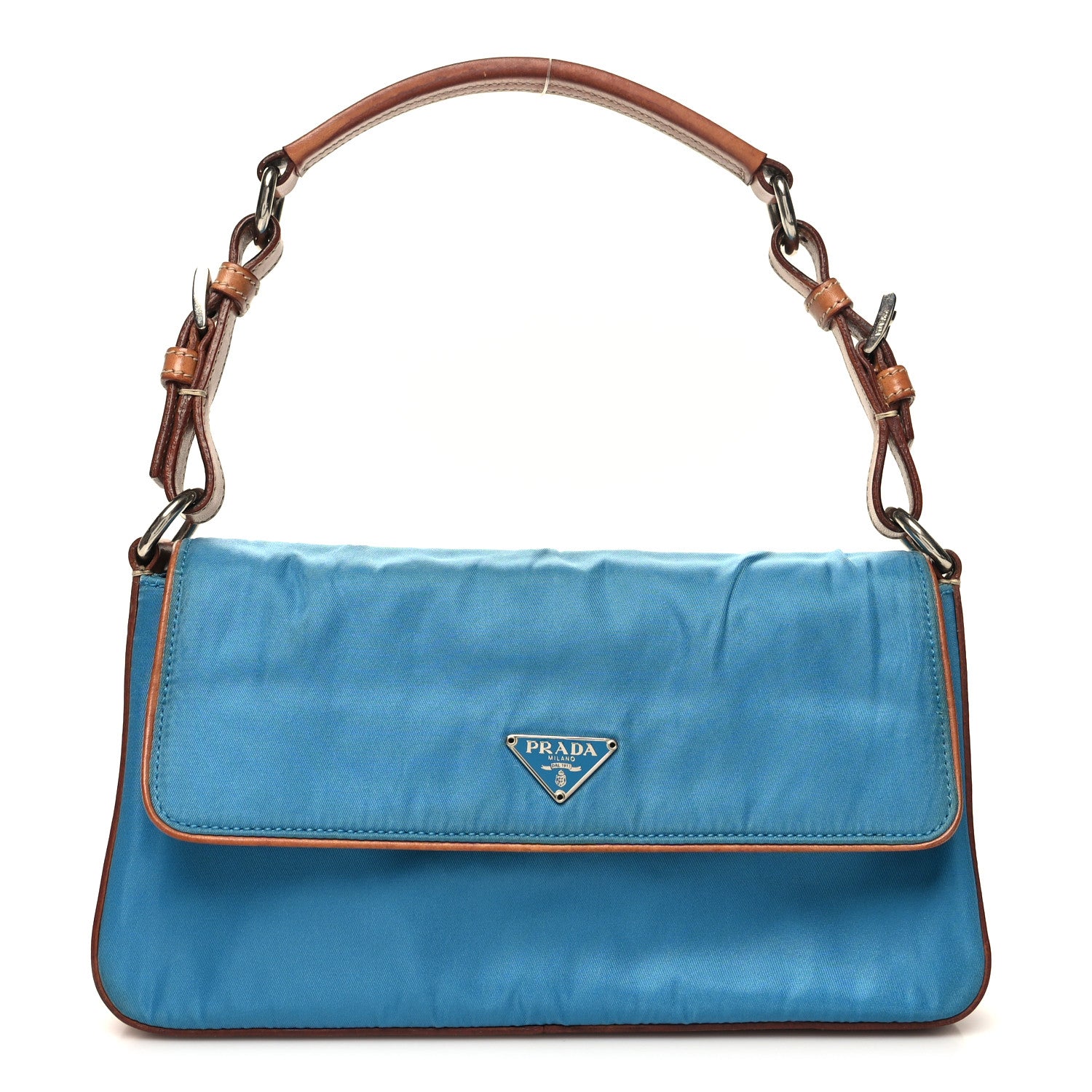 Prada Tessuto Nylon Calfskin Shoulder Bag Blue 1 of 10