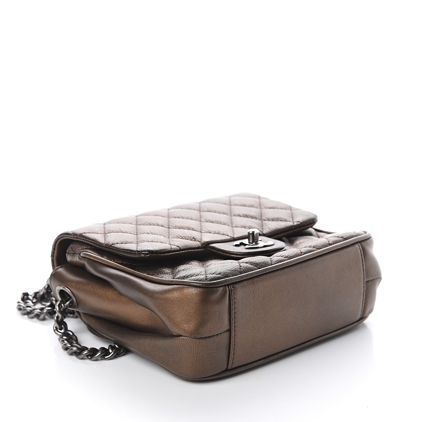 Metallic Goatskin Quilted Small Rock In Rome Flap Bronze