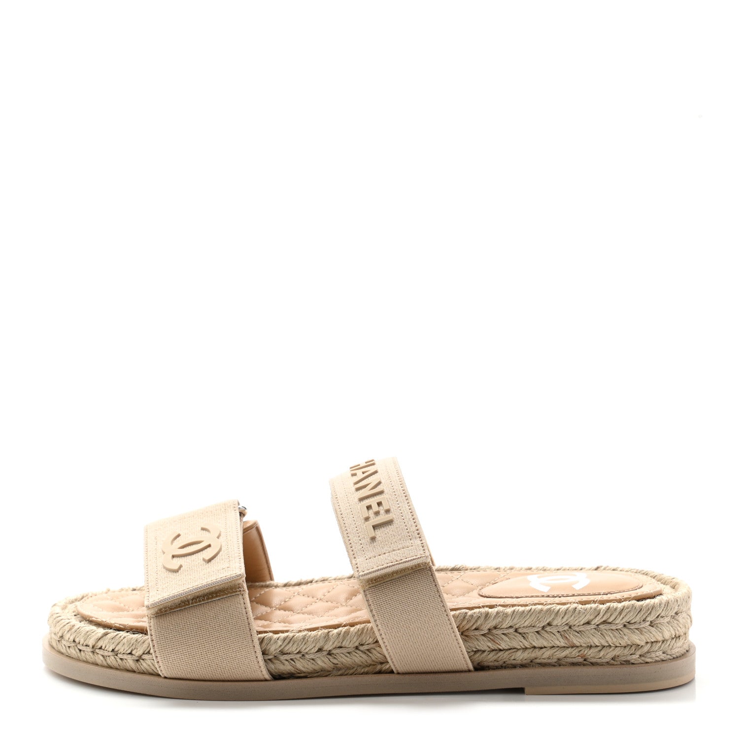 Chanel Grosgrain Lambskin Elastic Flat Mules 38 Beige 1 of 9