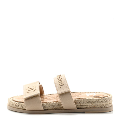 Chanel Grosgrain Lambskin Elastic Flat Mules 38 Beige 1 of 9