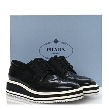 Prada Spazzolato Wingtip Brogue Platform Derby 39.5 Black 12 of 12