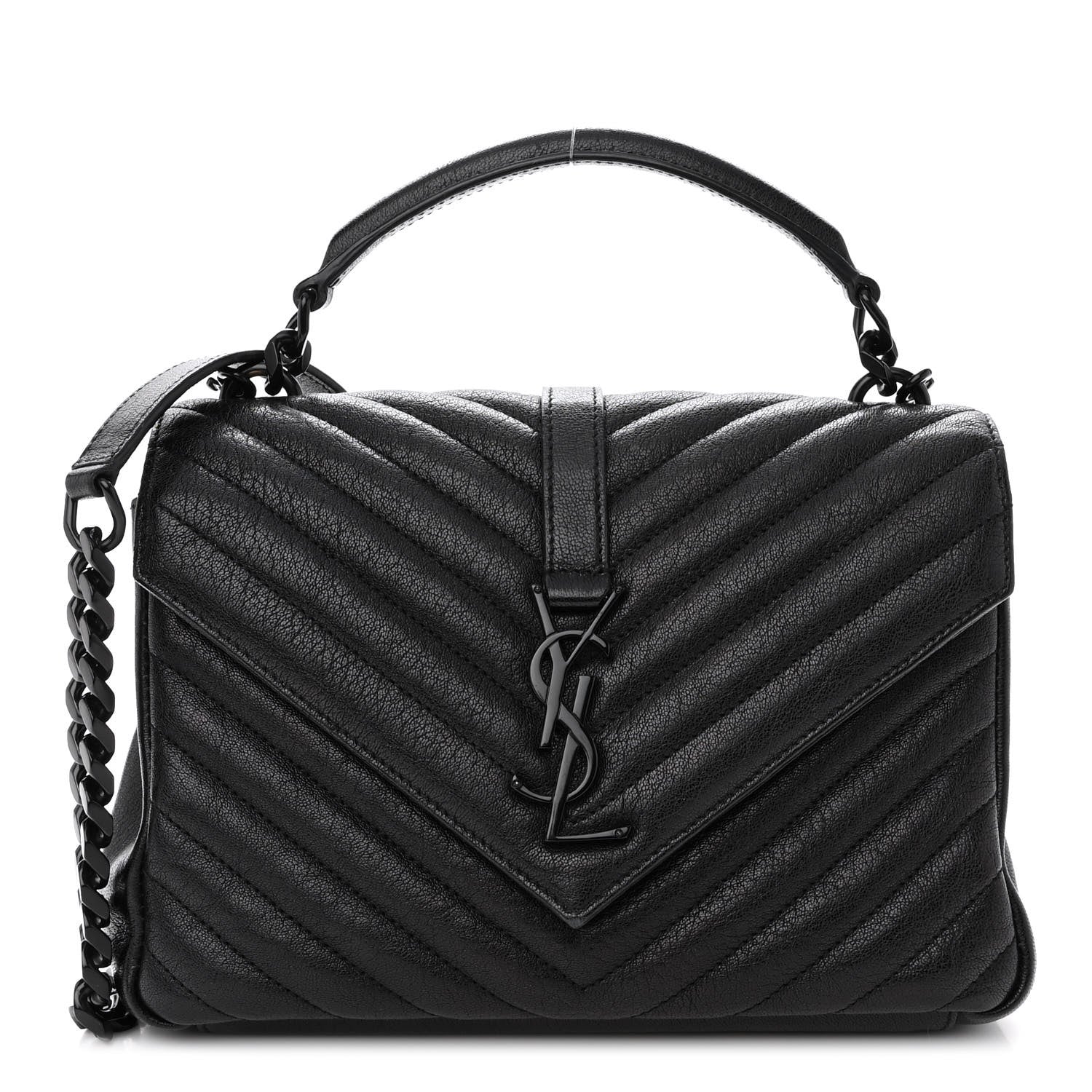 Saint Laurent Sheepskin Matelasse Chevron Monogram Monochrome Medium College Bag Black 1 of 11