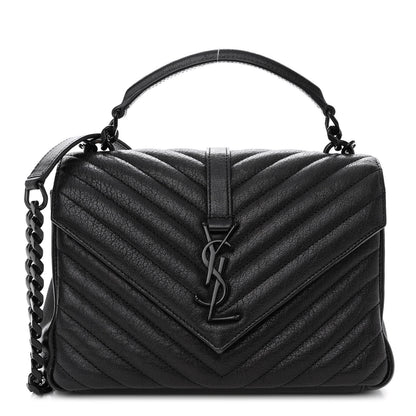 Saint Laurent Sheepskin Matelasse Chevron Monogram Monochrome Medium College Bag Black 1 of 11