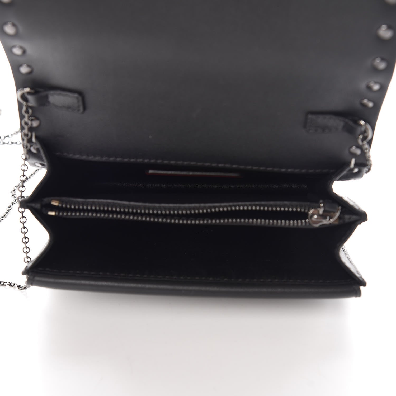 Valentino Garavani Vitello Chevron Rockstud Wallet on Chain Light Ivory Black 5 of 7