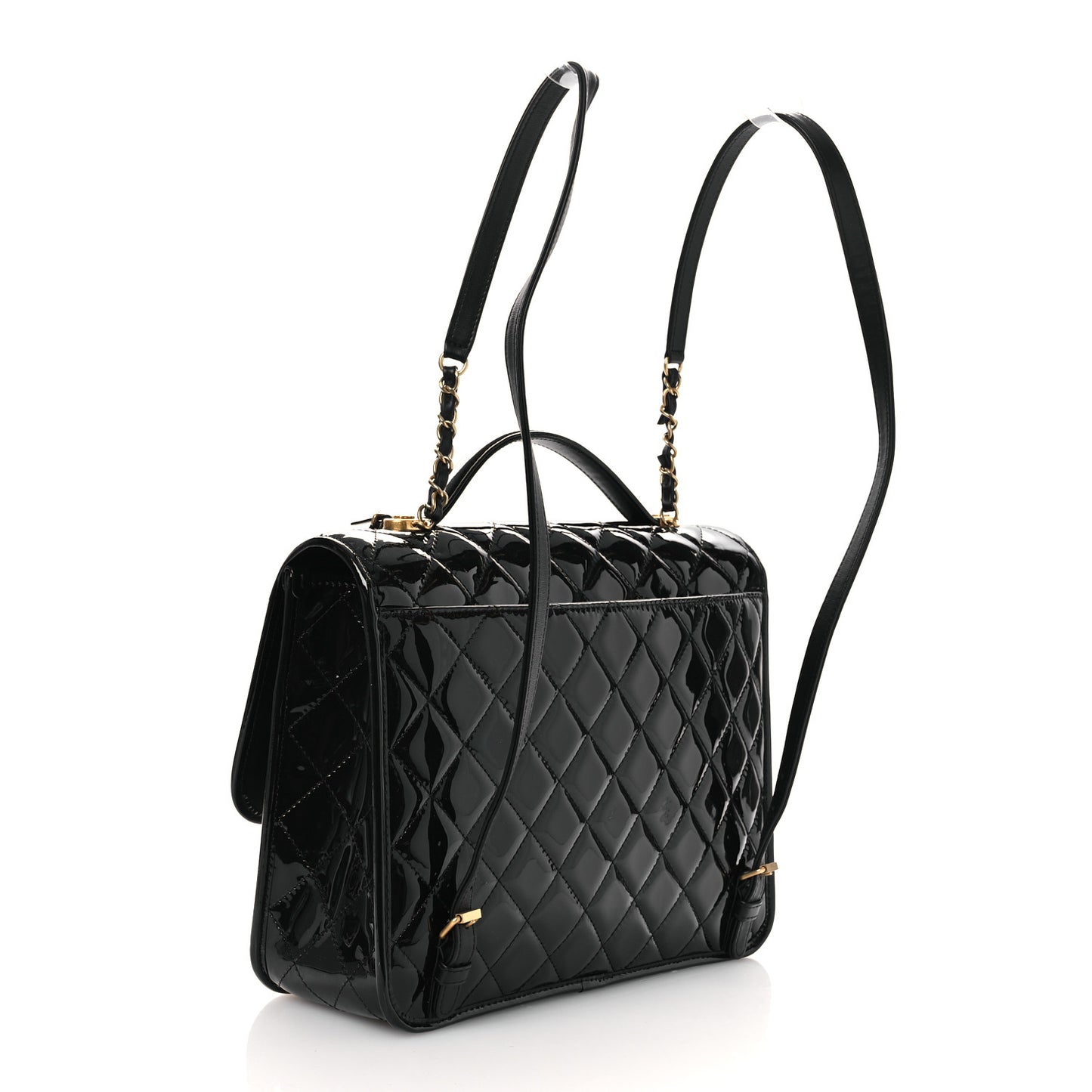 Patent Quilted Large School Memory Top Handle Flap Black