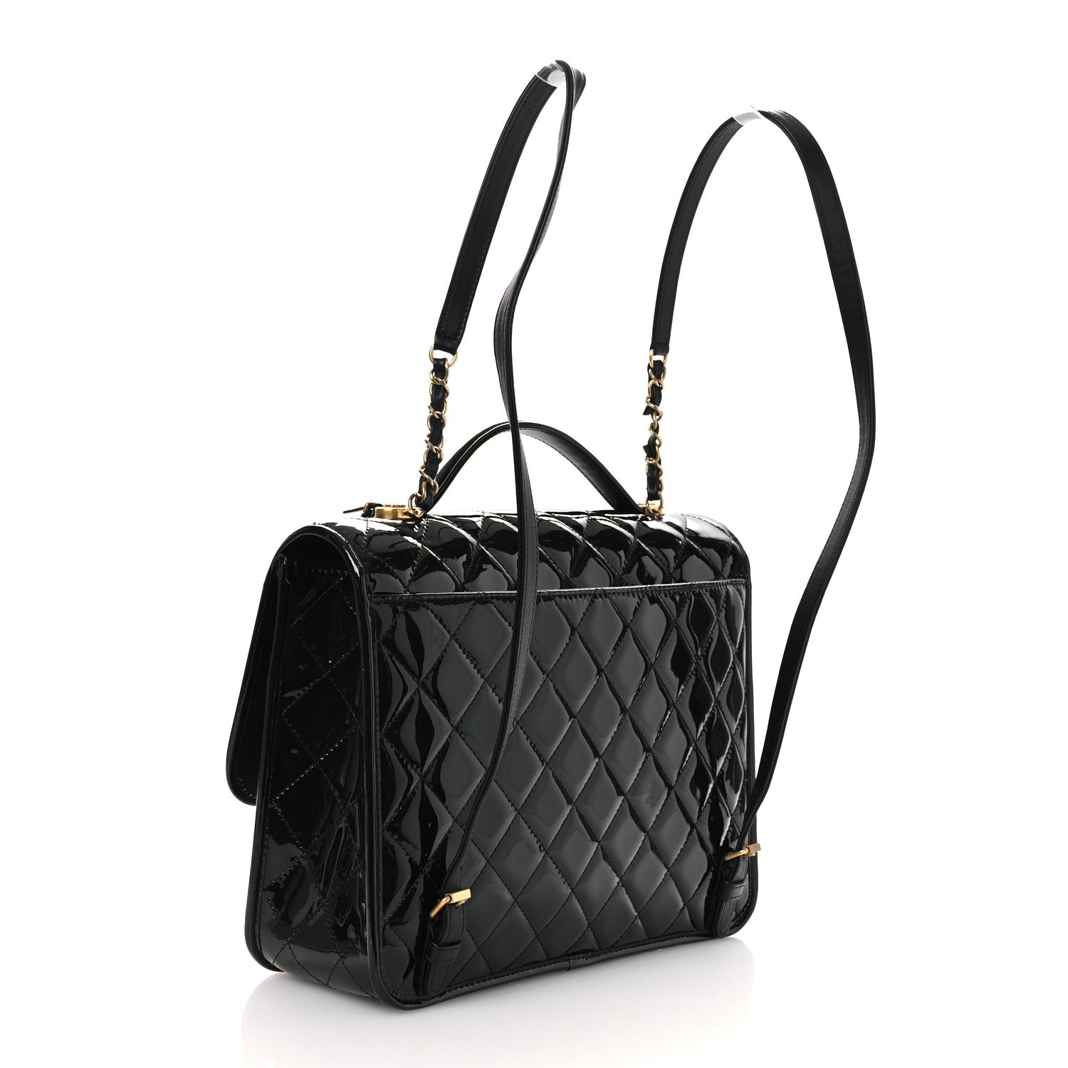 Chanel Patent Quilted Large School Memory Top Handle Flap Black 3 of 11