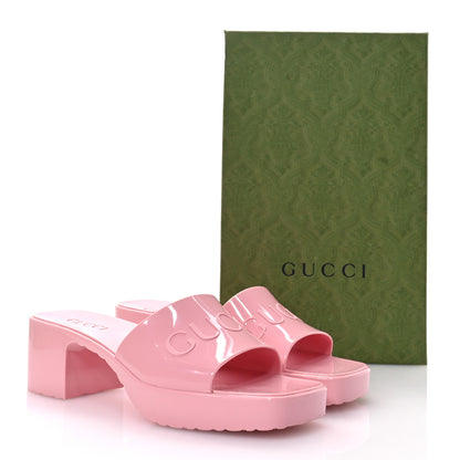 Gucci Rubber Gucci Logo Womens Platform 20/60mm Slide Sandals 37 Wild Rose 7 of 7
