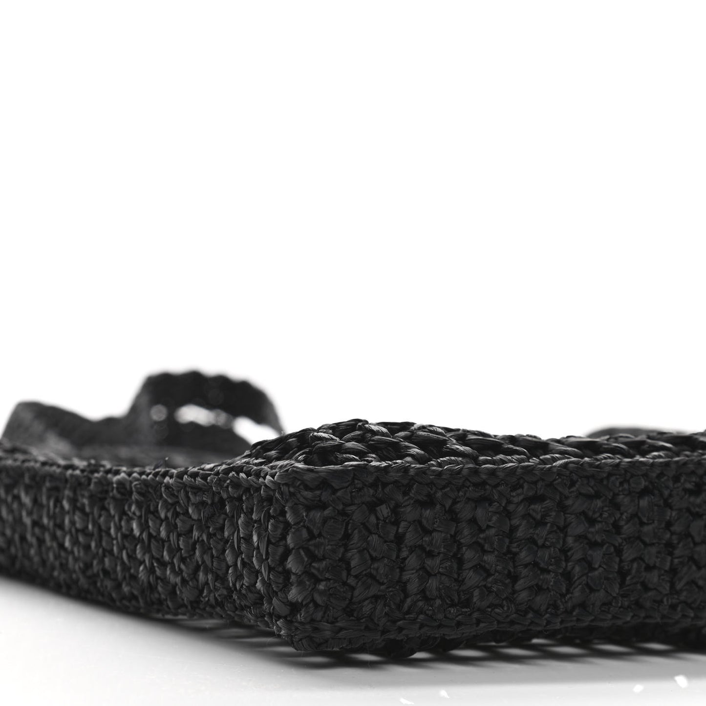 Yarn Raffia Effect Crochet Logo Embroidered Tote Bag Black