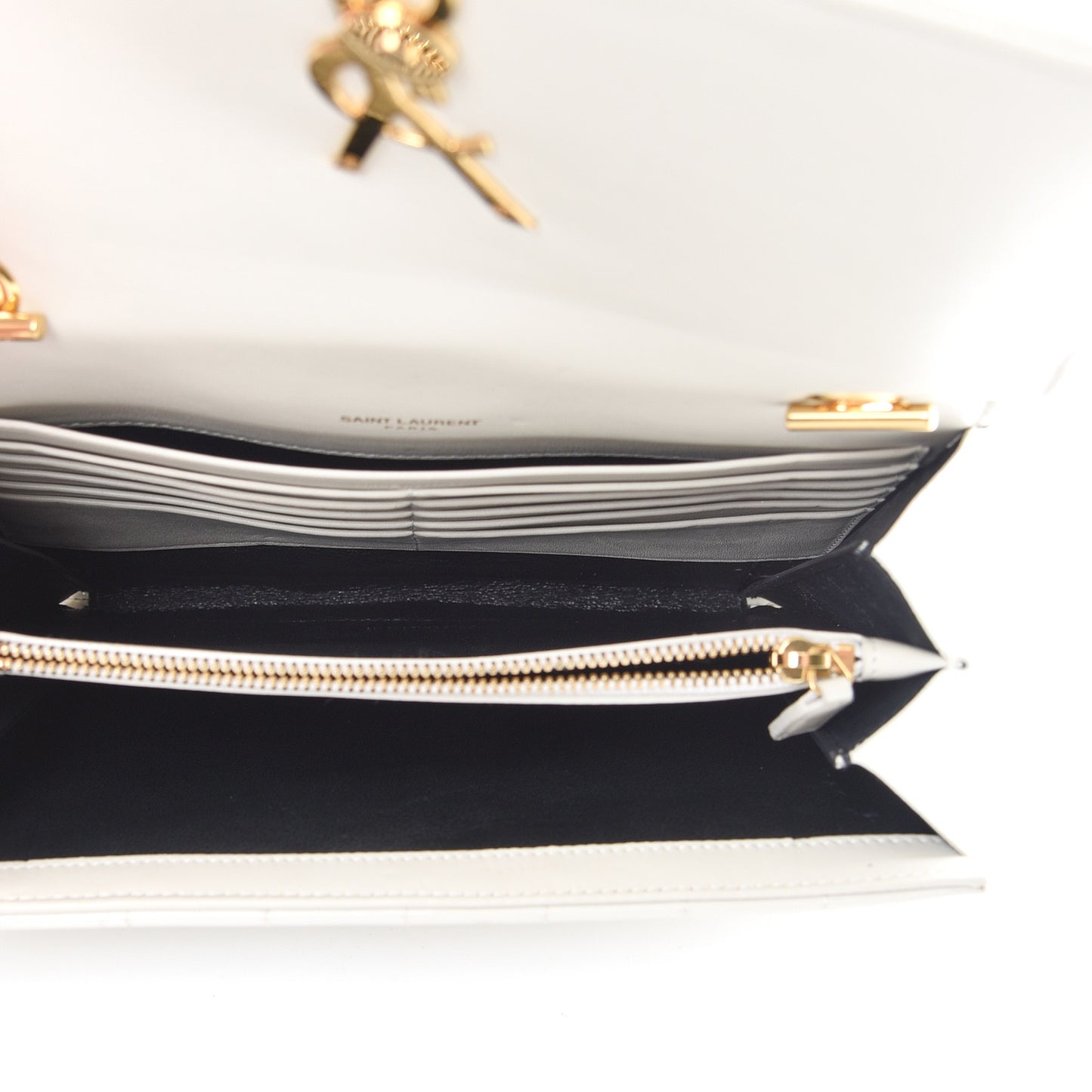 Patent Calfskin Matelasse Monogram Vicky Chain Wallet Off White