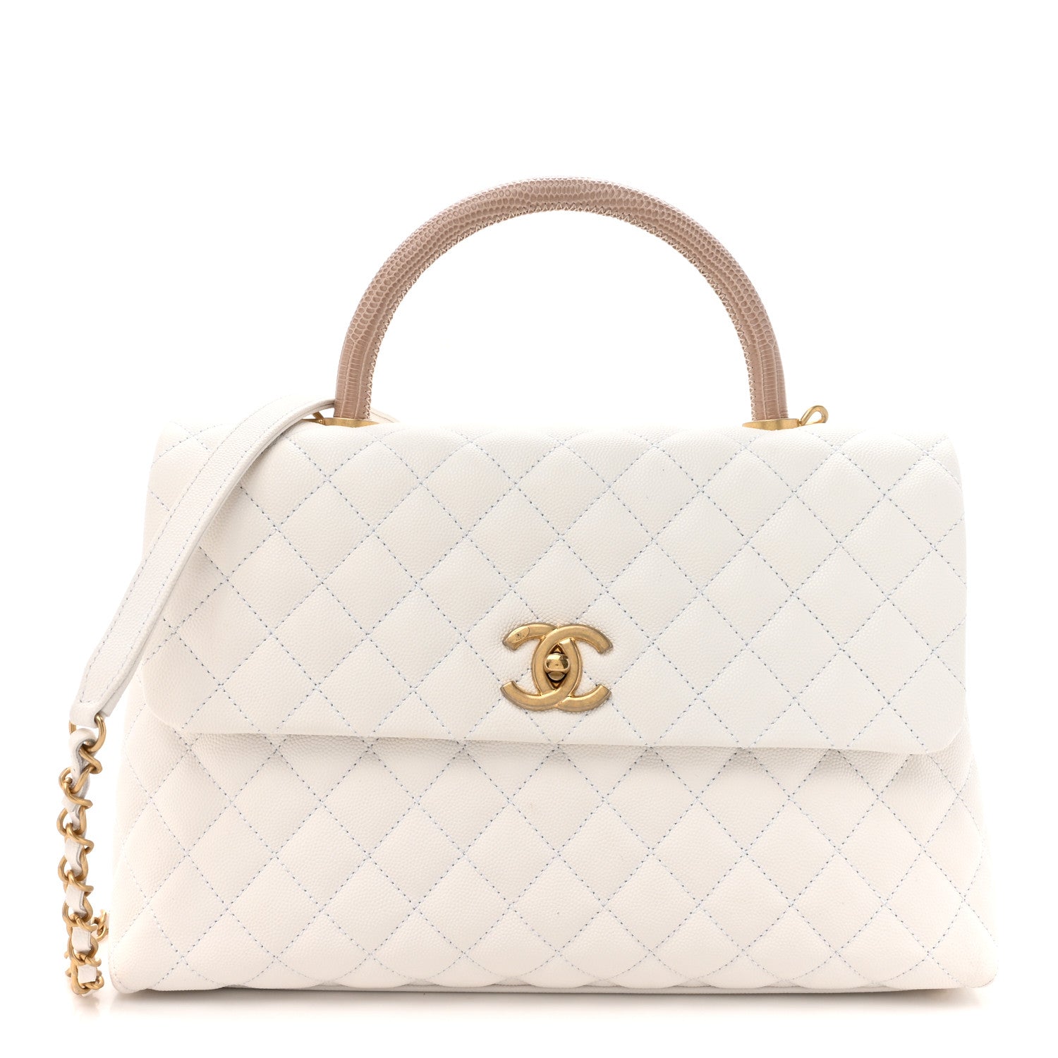 Chanel Caviar Lizard Quilted Medium Coco Handle Flap Ivory 1 of 9