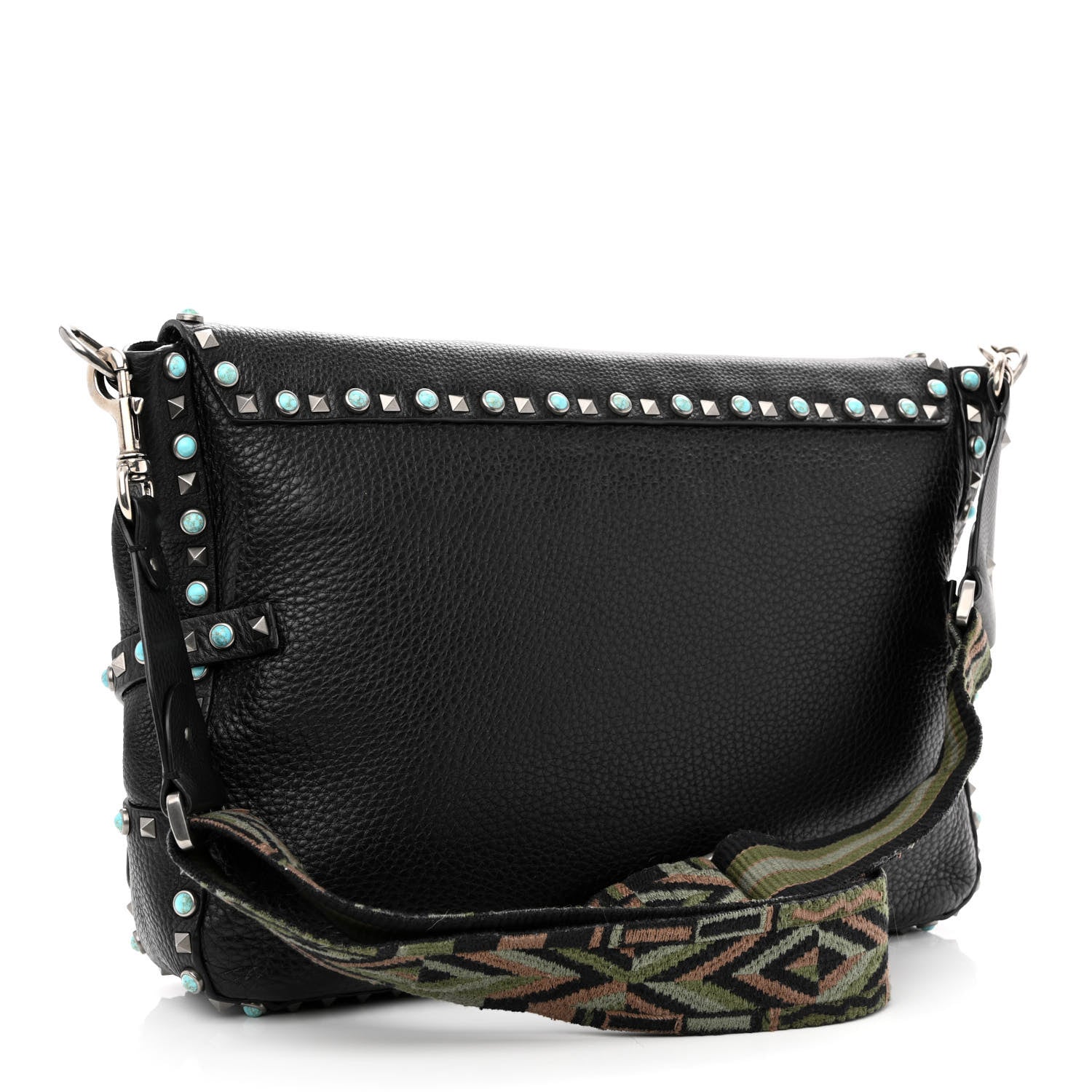 Valentino Garavani Pebbled Calfskin Rockstud Rolling Flap Messenger Bag Black 3 of 15