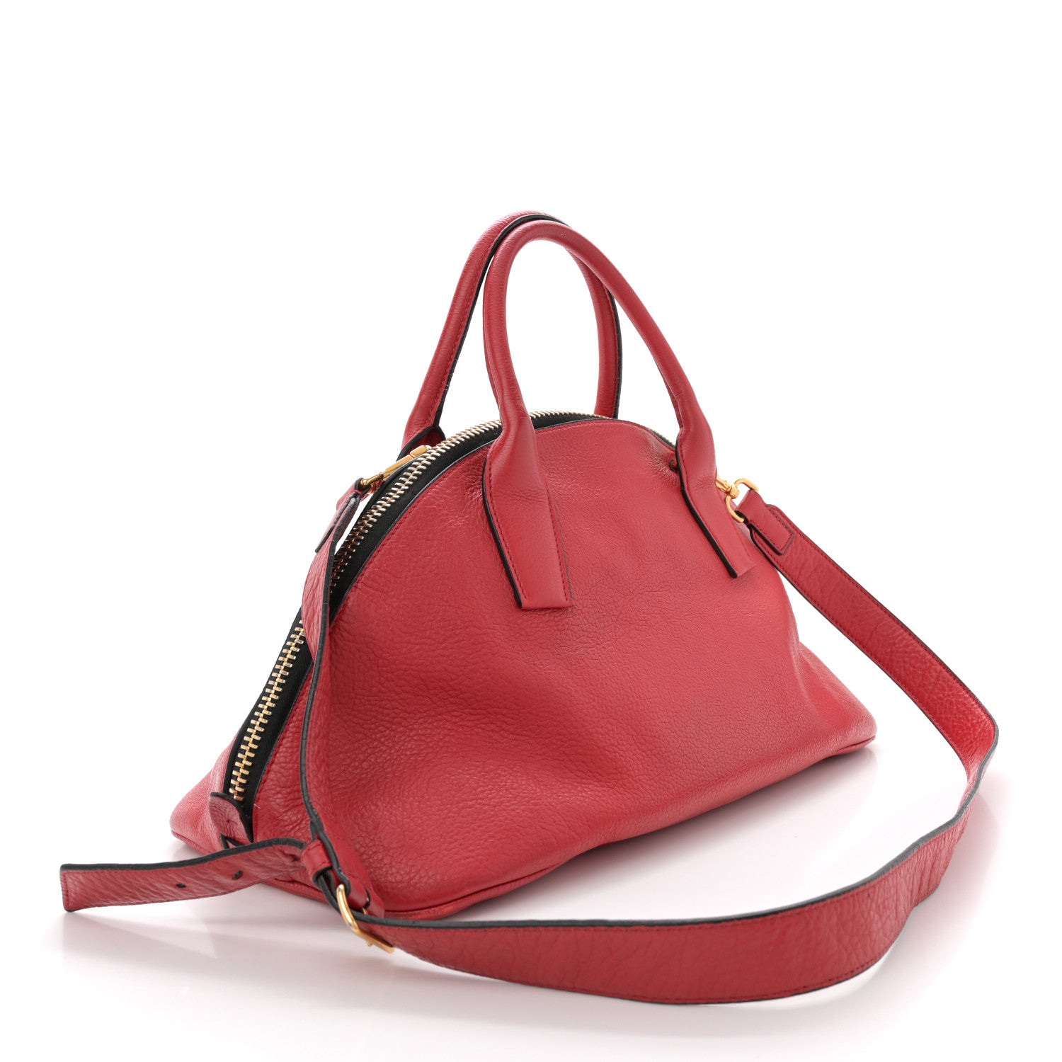 Miu Miu Goatskin Madras Bauletto Top Handle Tote Red 3 of 13
