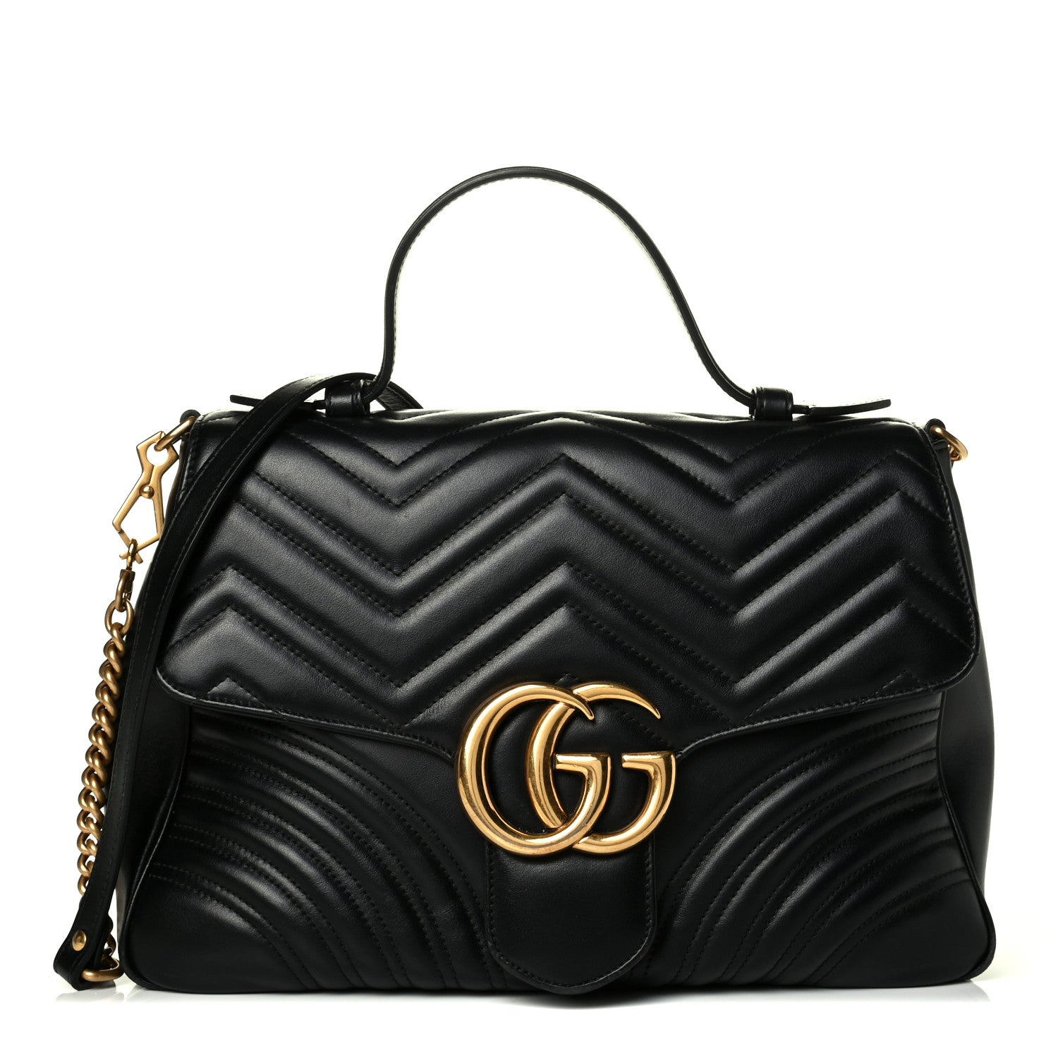 Gucci Calfskin Matelasse Medium GG Marmont Top Handle Shoulder Bag Black 1 of 4