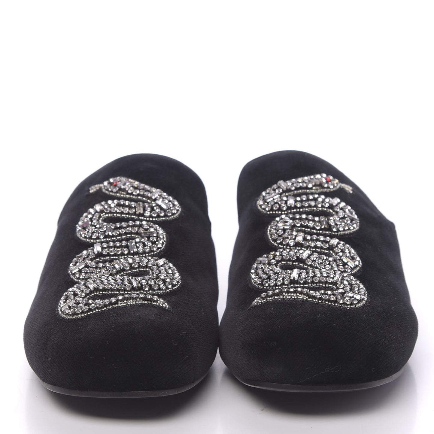 Velvet Crystal Snake Embroidered Womens Slippers 37.5 Black