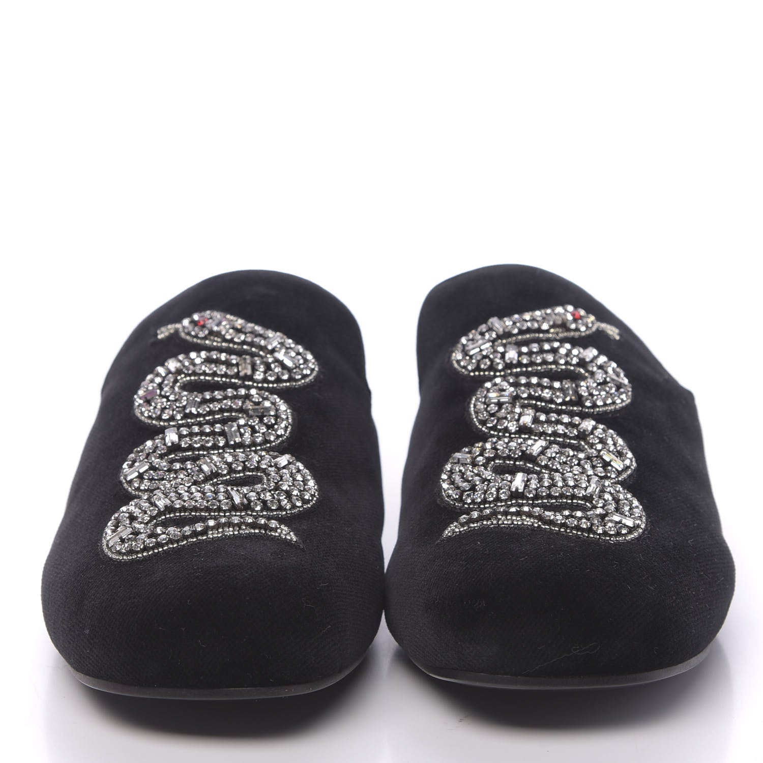Gucci Velvet Crystal Snake Embroidered Womens Slippers 37.5 Black 2 of 9
