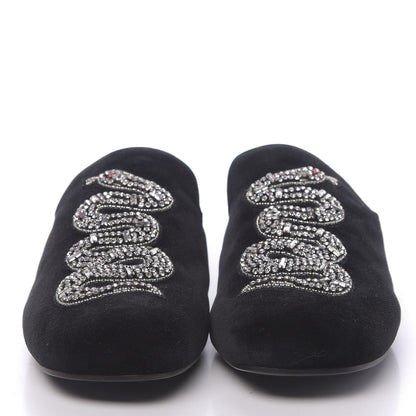 Gucci Velvet Crystal Snake Embroidered Womens Slippers 37.5 Black 2 of 9