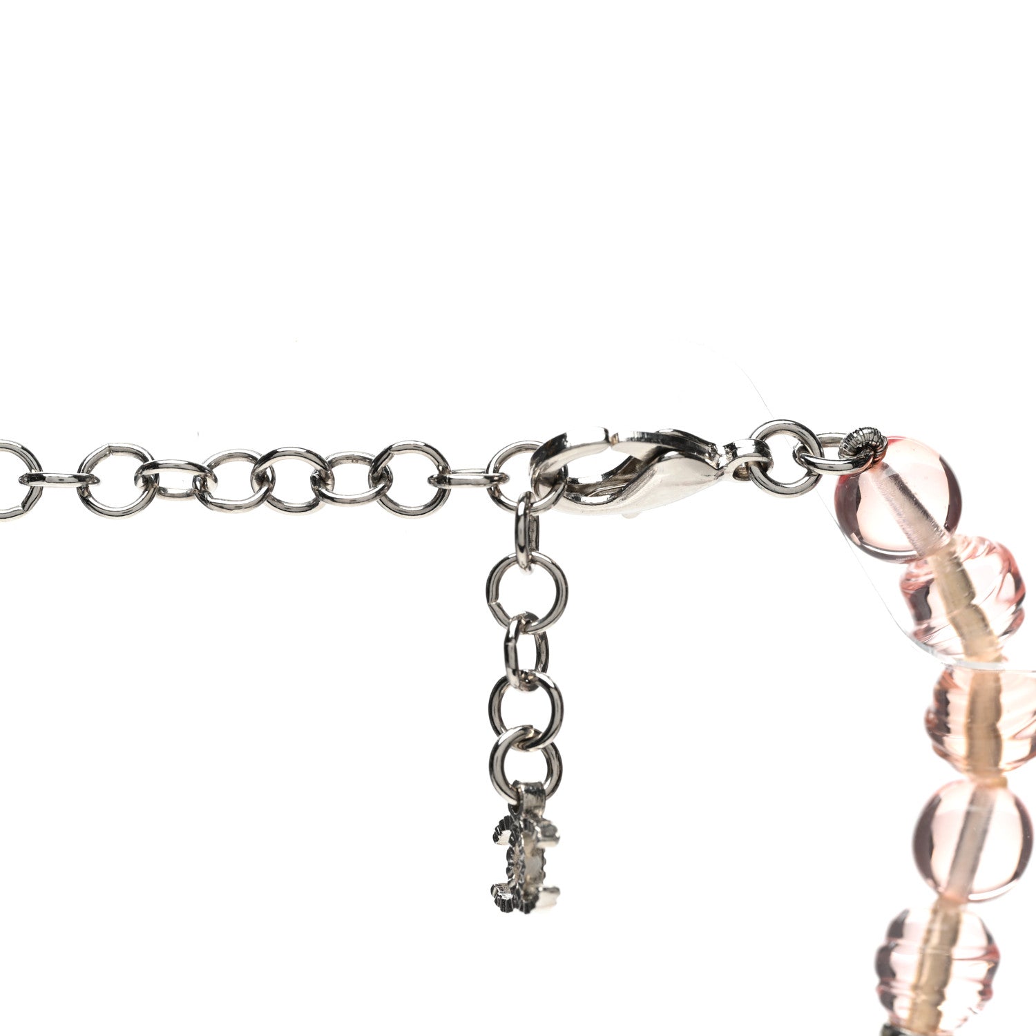Chanel Resin Bead Crystal CC Bow Drop Choker Necklace Pink Silver 6 of 7