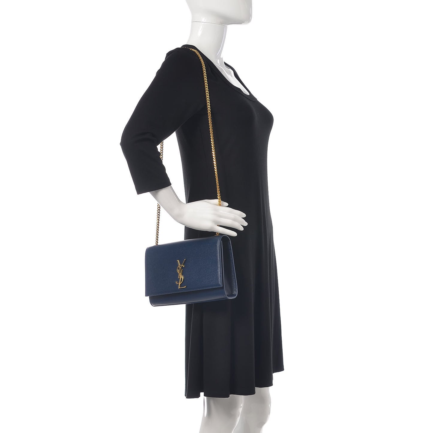 Grain De Poudre Medium Classic Monogram Kate Satchel Denim Blue