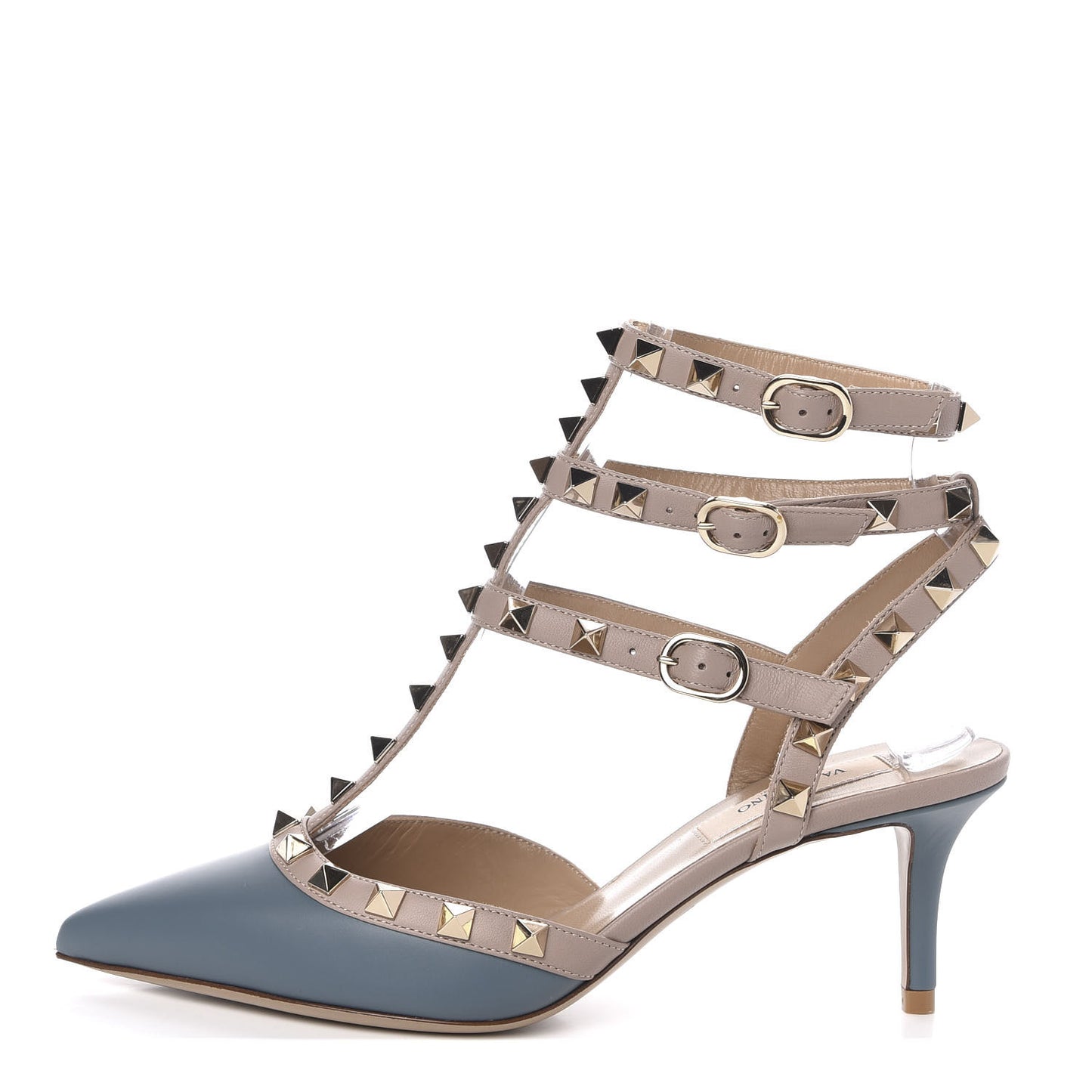 Calfskin Nappa Rockstud Ankle Strap 65mm Pumps 35.5 Amadeus Poudre