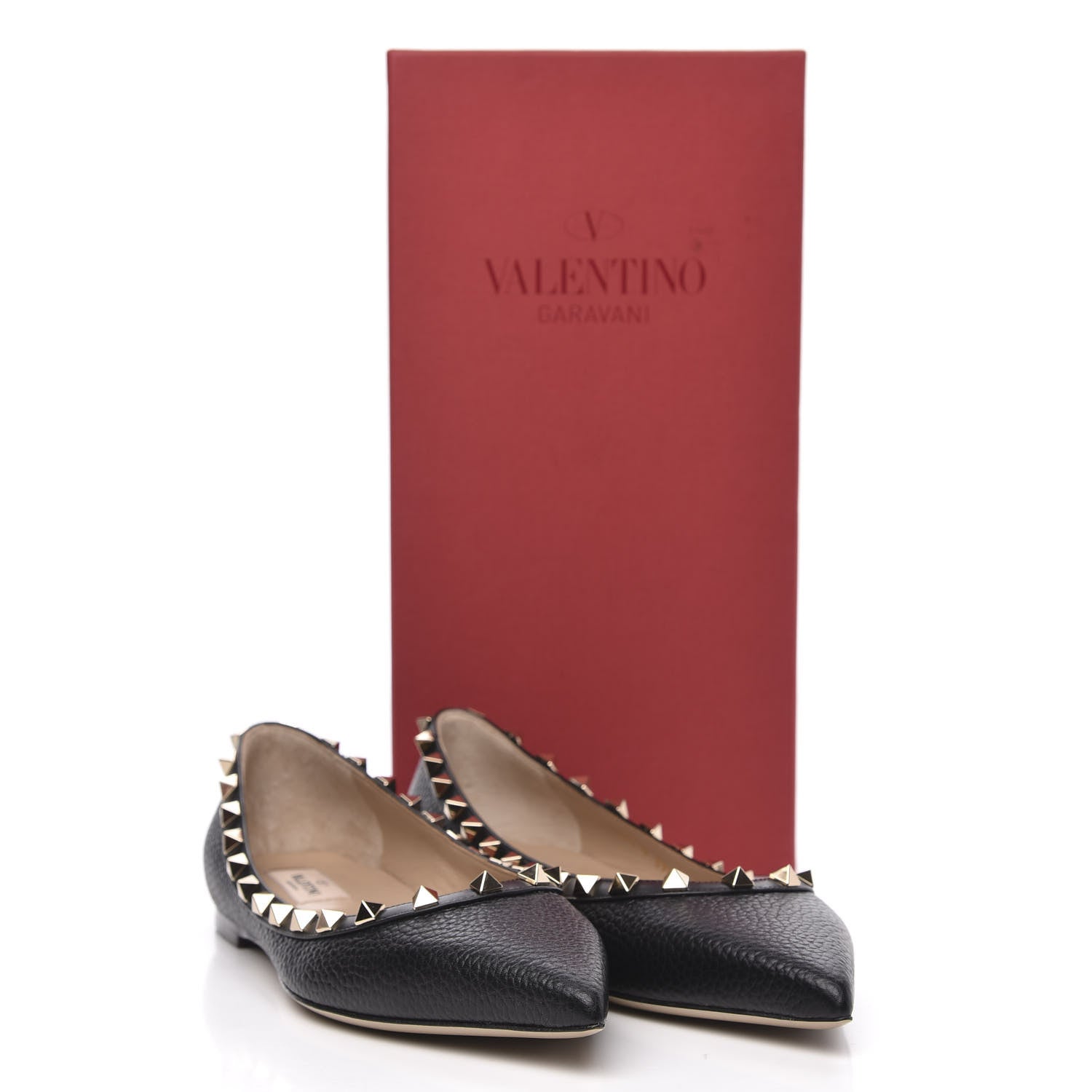 Valentino Garavani Pebbled Calfskin Rockstud Ballerina Flats 39.5 Black 9 of 9