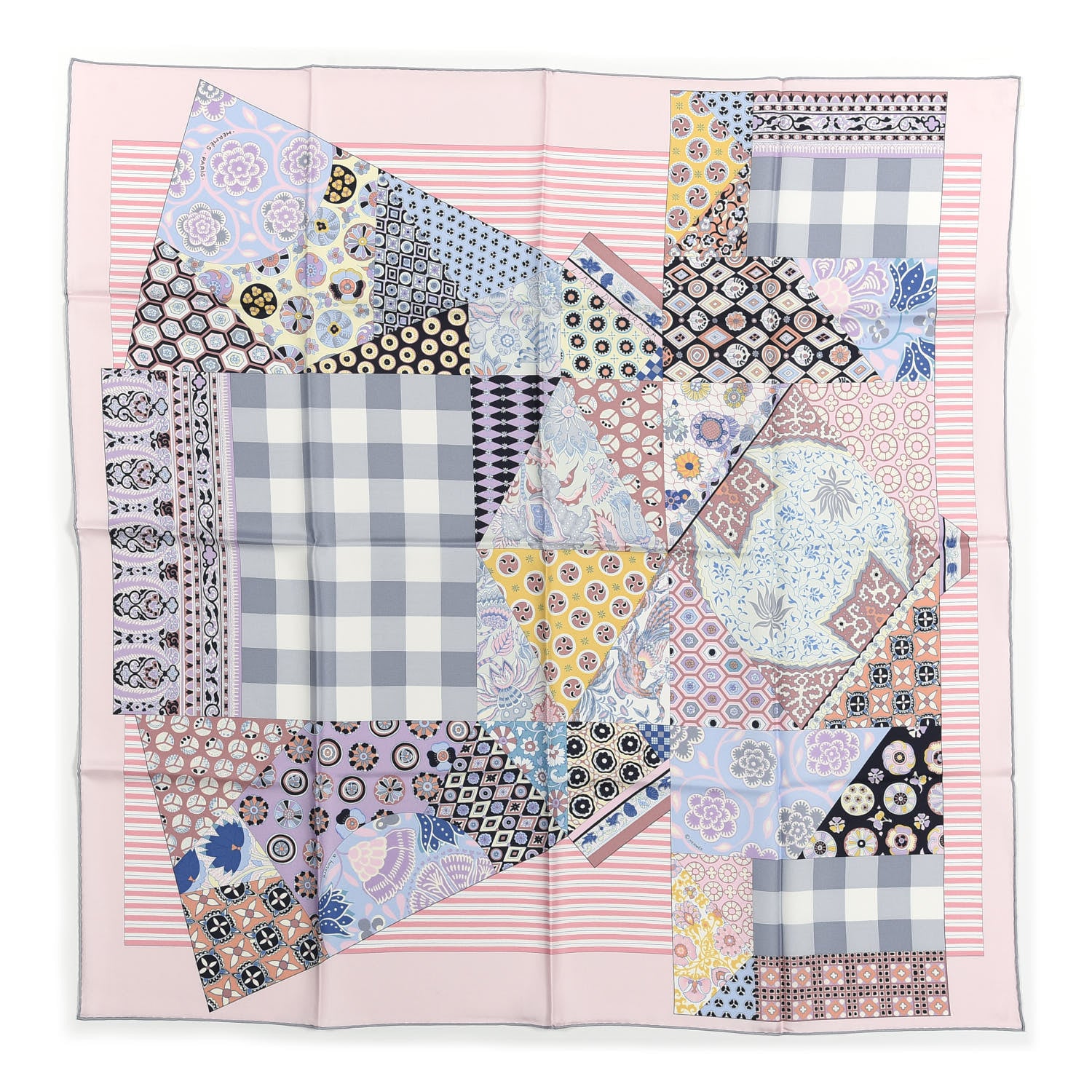 Hermes Silk L'Art du Sarasa Scarf 90 Rose Pale Gris Perle Mauve 1 of 5
