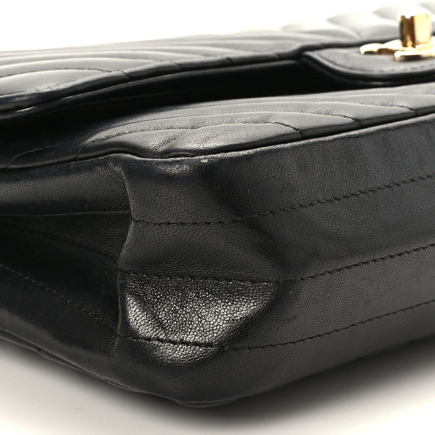 Lambskin Chevron Quilted Medium Double Flap Black