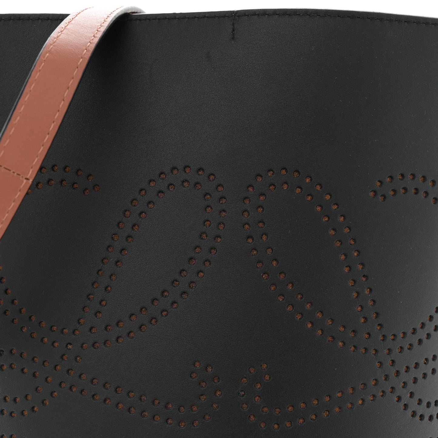 Calfskin Perforated Anagram Gate Bucket Bag Black Tan