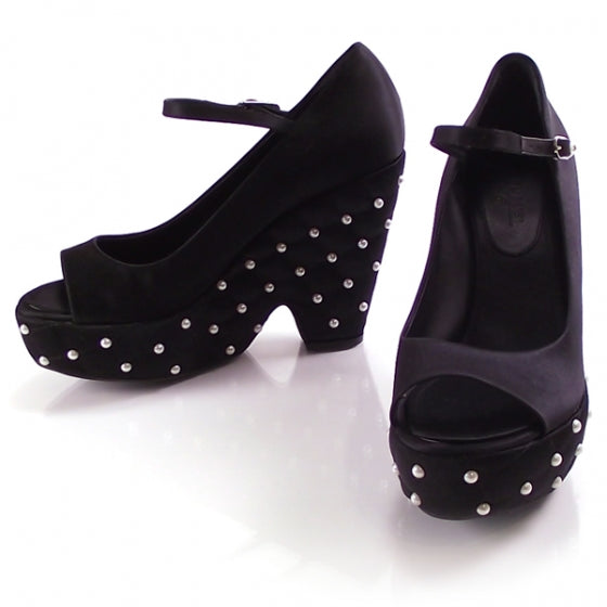 Satin Quilted Pearl Platform Heels
