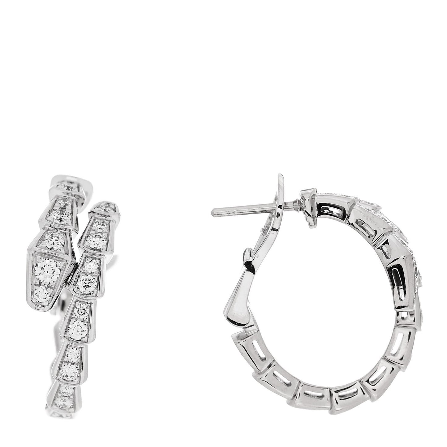 18K White Gold Diamond Serpenti Viper Hoop Pave Earrings