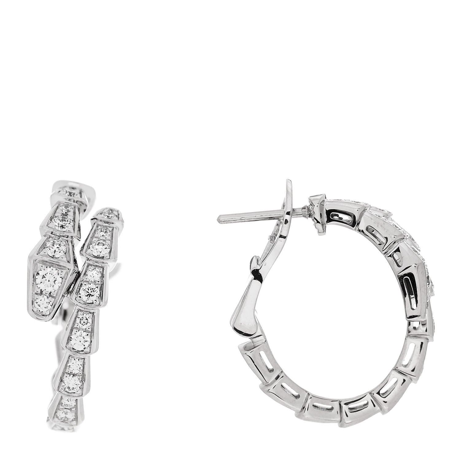 Bulgari 18K White Gold Diamond Serpenti Viper Hoop Pave Earrings 1 of 6