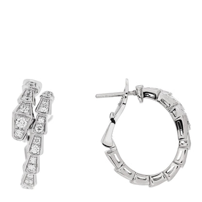Bulgari 18K White Gold Diamond Serpenti Viper Hoop Pave Earrings 1 of 6