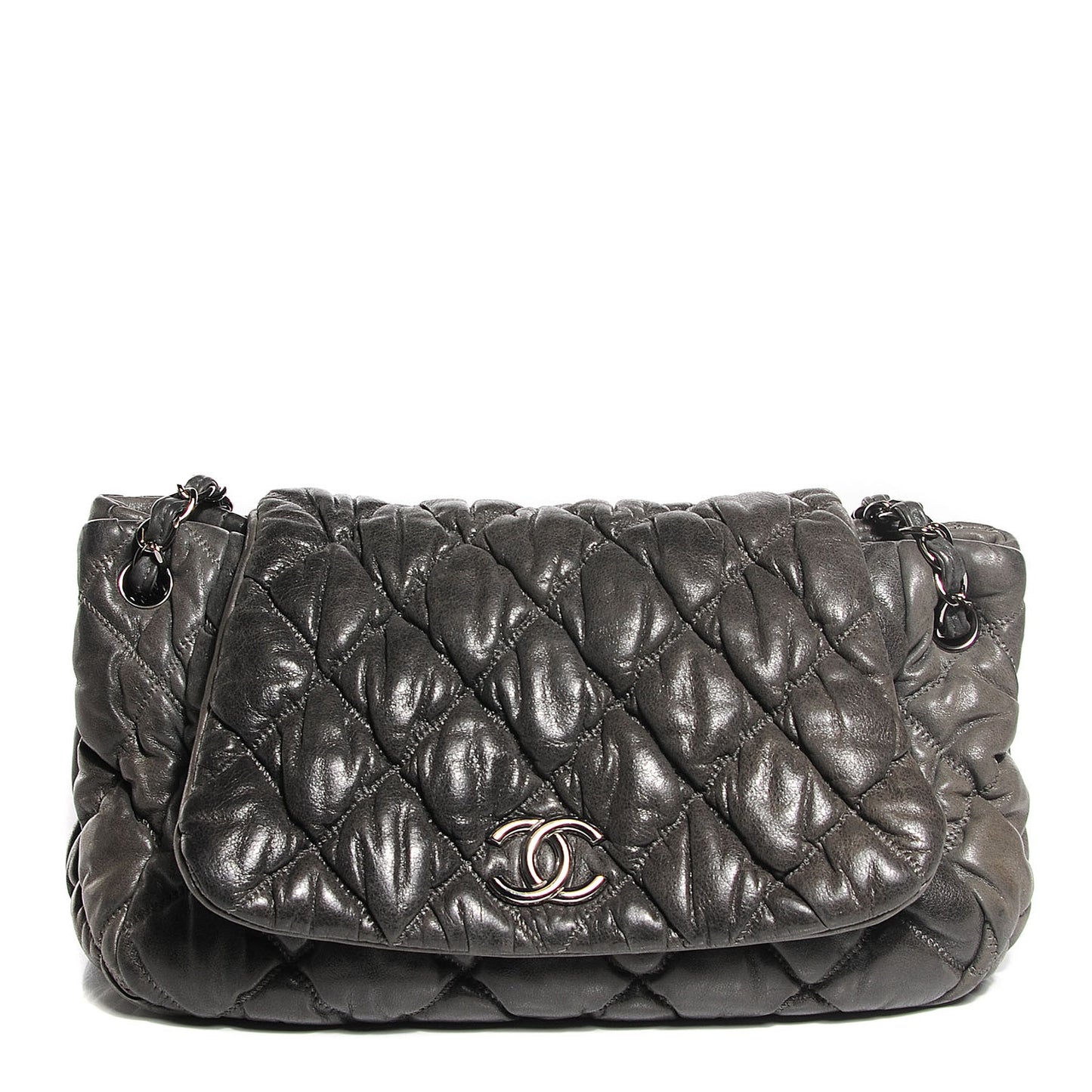 Calfskin Bubble Quilt Accordion Flap Grey