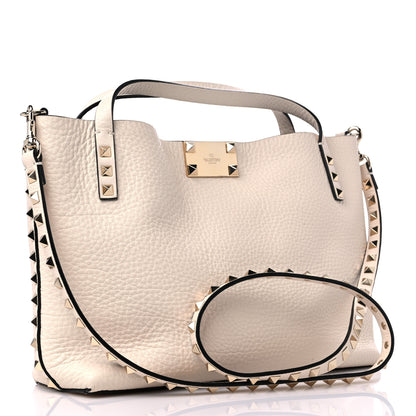 Valentino Garavani Grained Calfskin Small Rockstud Flip Lock Tote Light Ivory Rubino 4 of 9