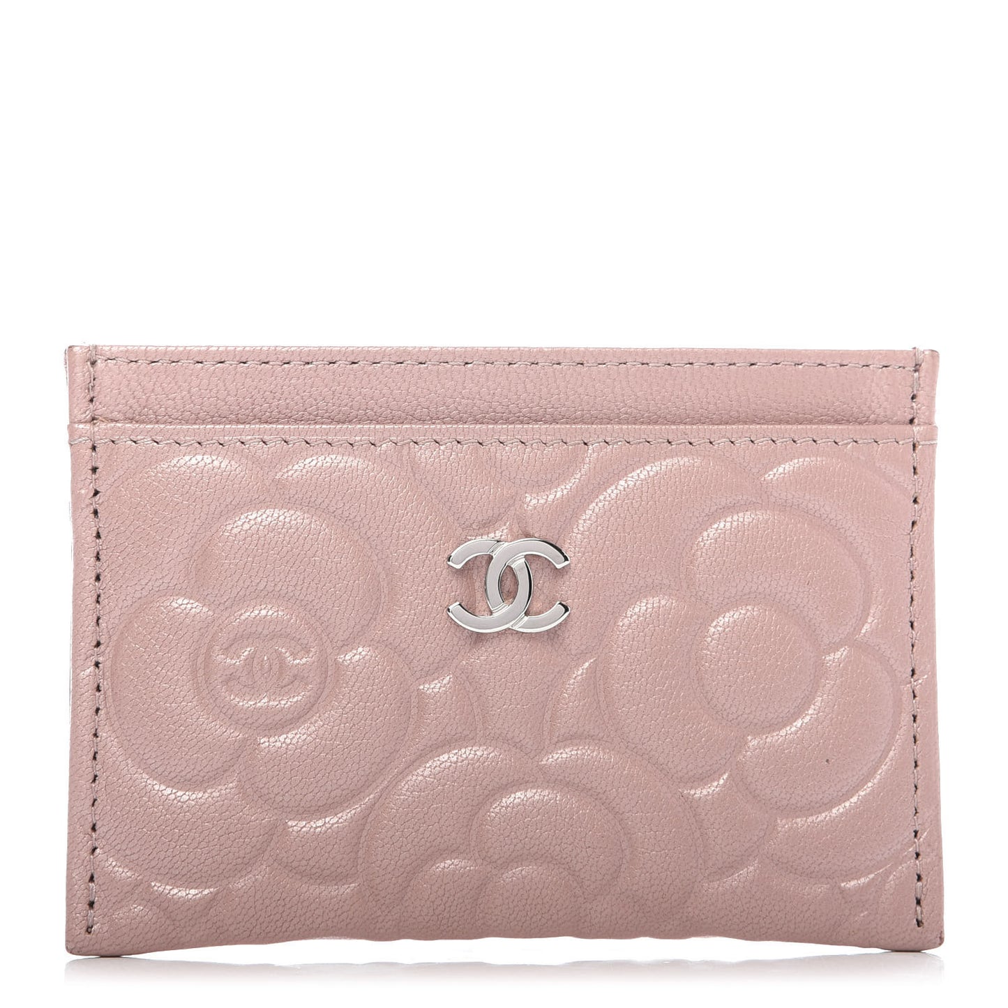 Goatskin Camellia Embossed Card Holder Light Pink