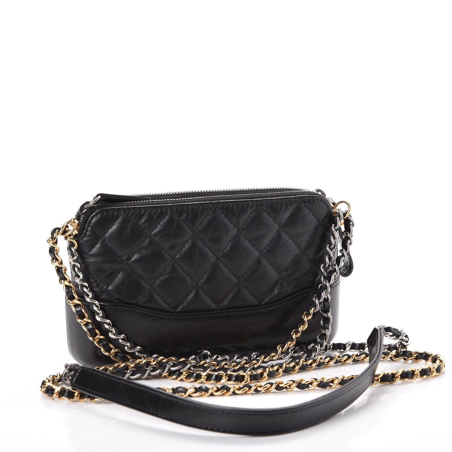 Chanel Aged Calfskin Quilted Small Gabrielle Clutch With Chain Black 4 of 9