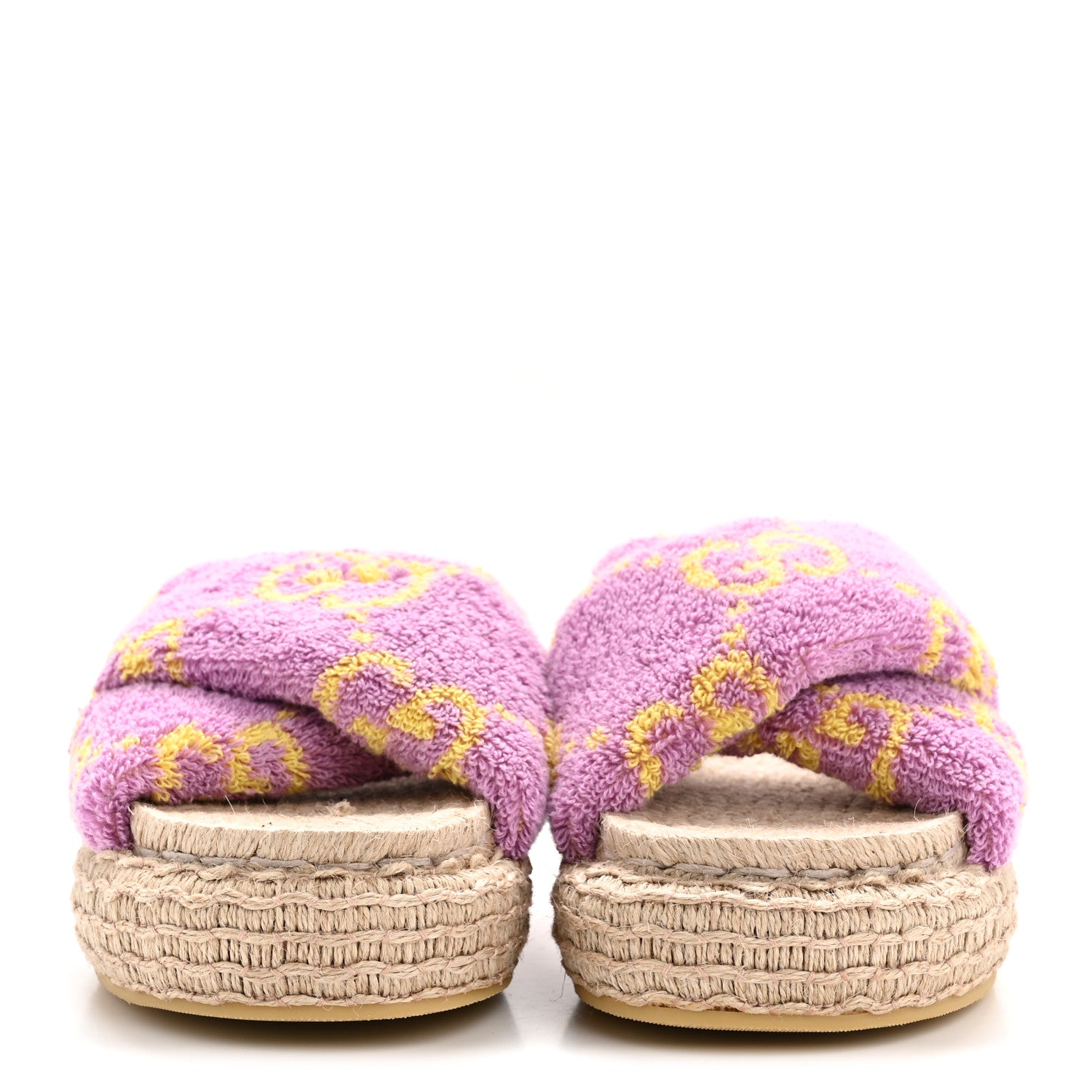Gucci Terry Cloth Espadrille Platform Sandals 37 Pink Yellow 6 of 16