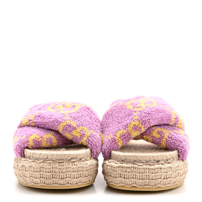 Gucci Terry Cloth Espadrille Platform Sandals 37 Pink Yellow 6 of 16
