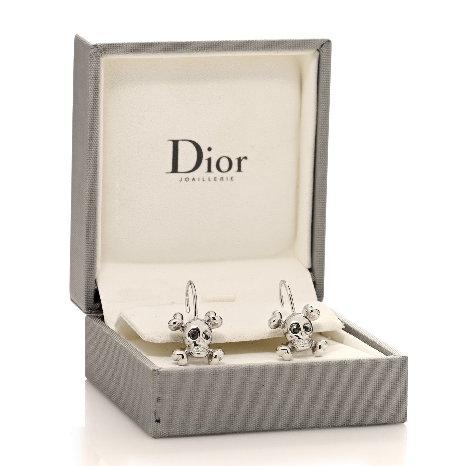 Christian Dior 18K White Gold Diamond Tete de Mort Earrings 5 of 5