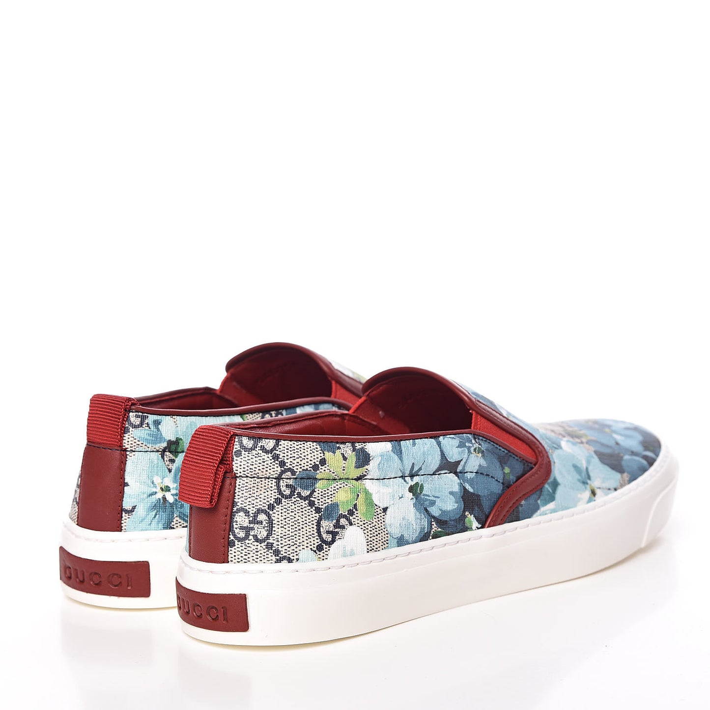 GG Supreme Monogram Blooms Womens Slip On Sneakers 37 Beige Blue Navy Red