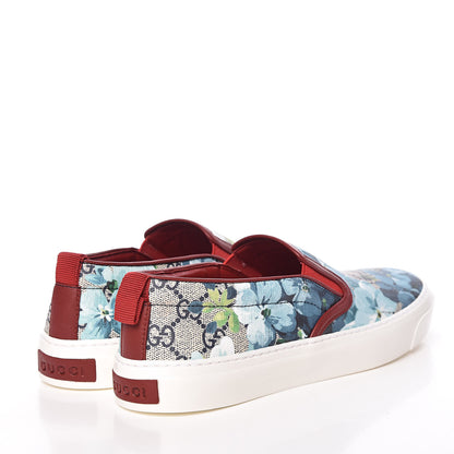 Gucci GG Supreme Monogram Blooms Womens Slip On Sneakers 37 Beige Blue Navy Red 4 of 10