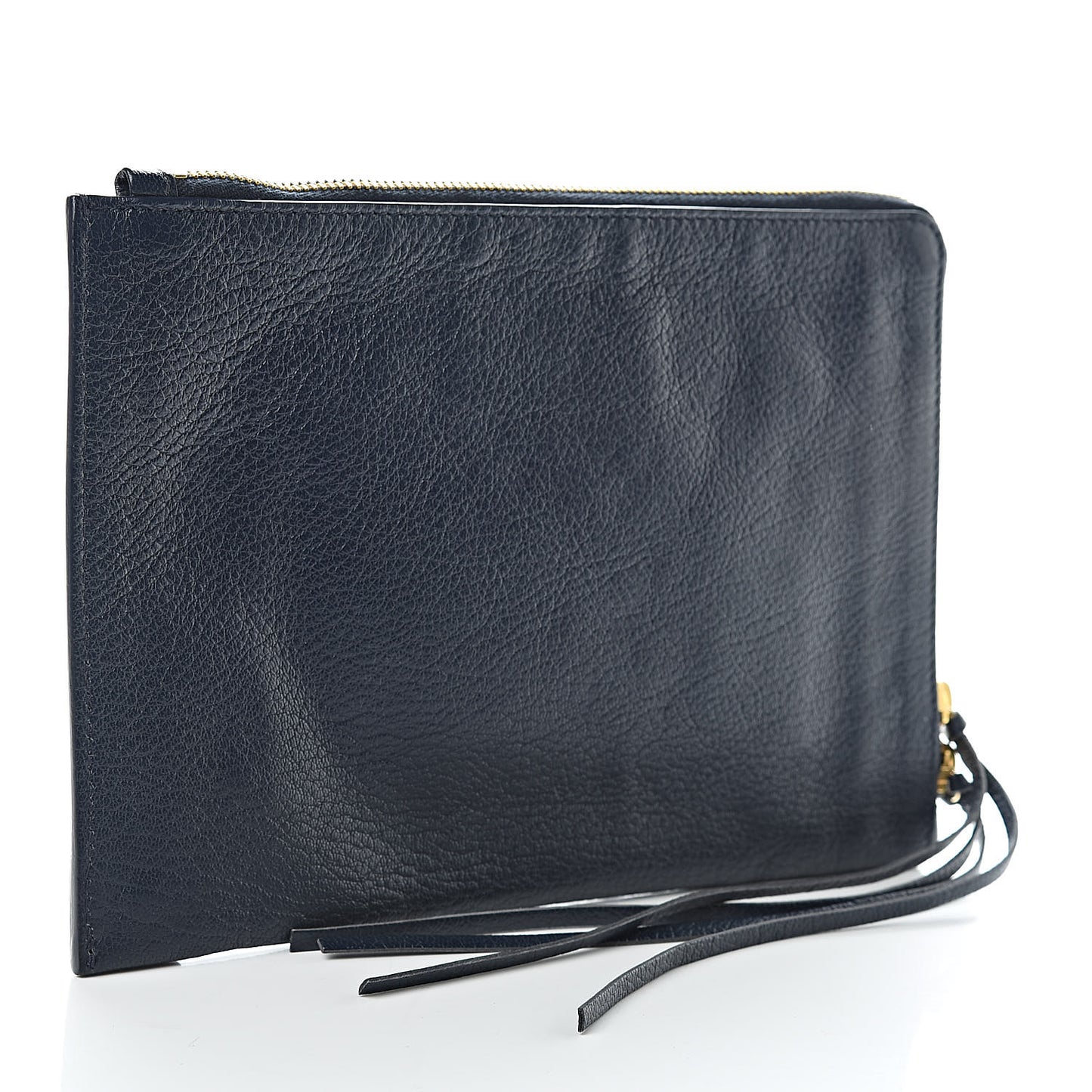 Chevre Gold Metallic Edge Hardware Pouch Bleu Nuit